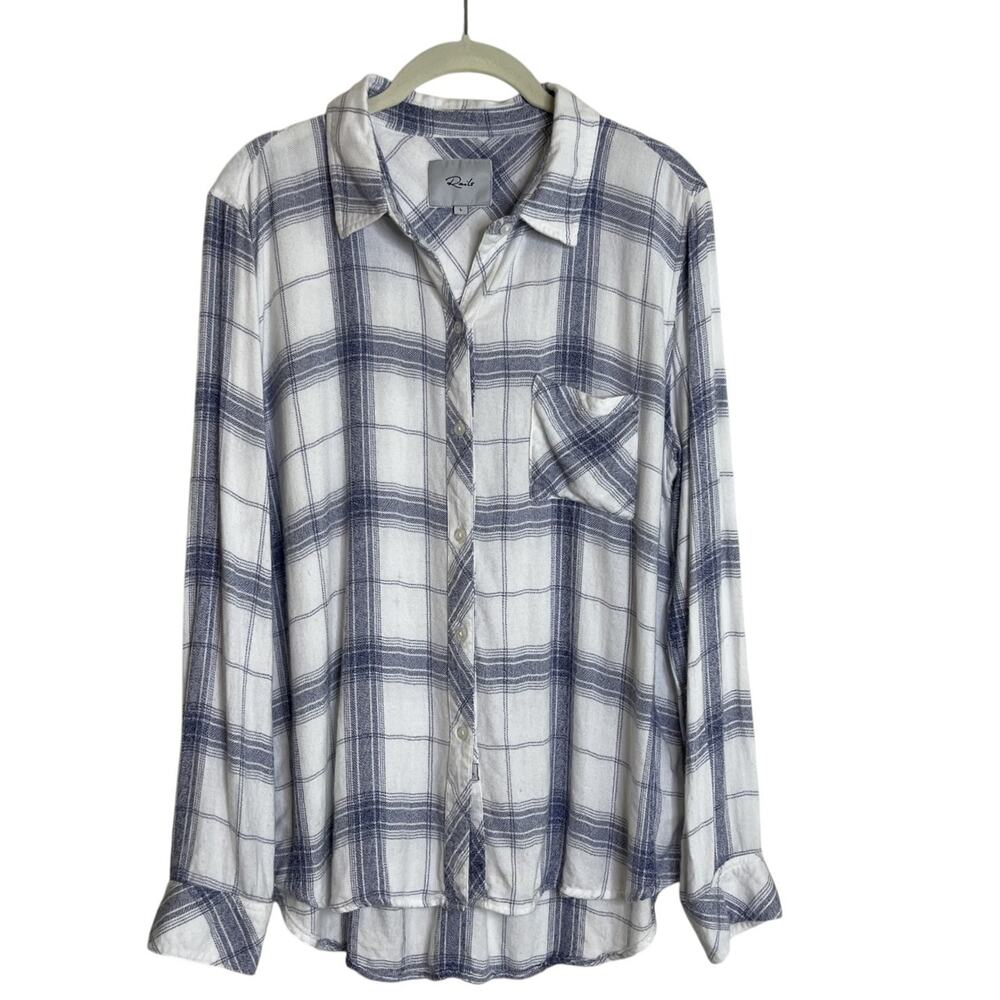Rails Womens Lightweight Flannel Shirt White Blue Plaid Size Large